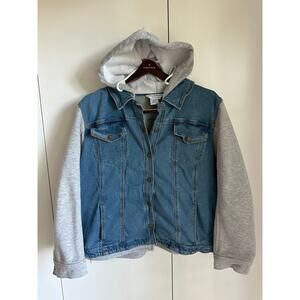 Womens Denim Jacket With Hoodie 3X Blue Grey Jean Jackets Cotton